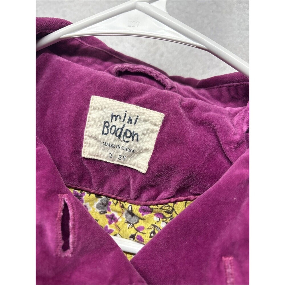 Mini Boden Girl's Purple Velvet Jacket Size 2-3Y Floral Lining - Picture 2 of 5